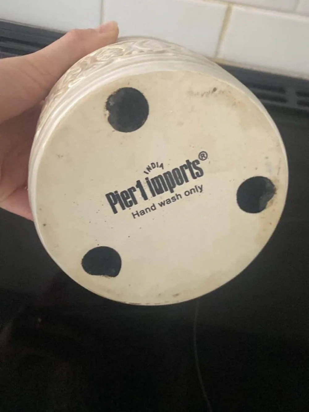 Pier 1 Ceramic Canister with Wood Lid